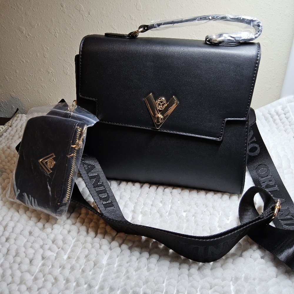 Valentino Orlandi Black Satchel with Wallet/Pouch NWT
